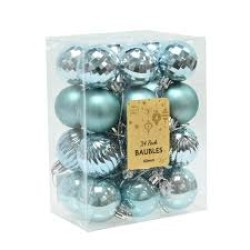FM 24Pk Baubles Balls Aqu 40cm