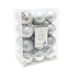 FM 24Pk Baubles Balls Sil 40cm