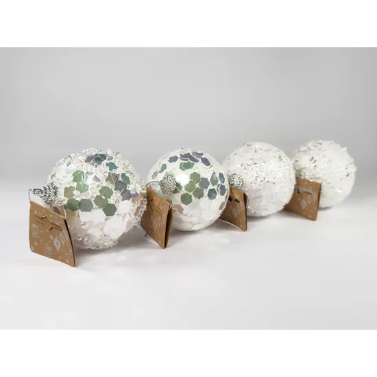 FM Sequin Bauble White 80mm