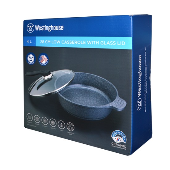 Westinghouse 28cm Casserole 4L Cast Aluminum Non Stick W/Glass Lid
