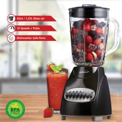 Brentwood 12S  Plus Glass Jar Blender 42oz Black -JB-920B