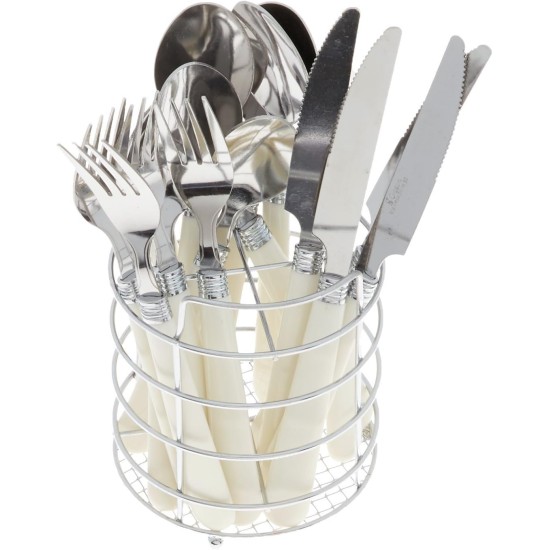Gibson 16Pcs Flatware  Set W/ Wire Caddy White -5338216