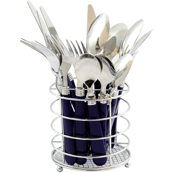Gibson 16Pcs Flatware  Set W/ Wire Caddy Blue -5352816